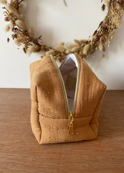 Trousse de toilette camel doré