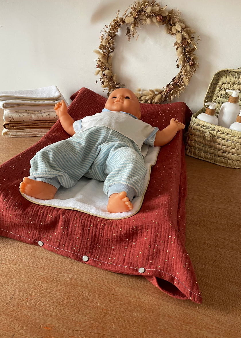Housse de matelas à langer tomette doré
