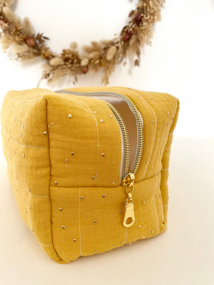 Trousse de toilette moutarde doré