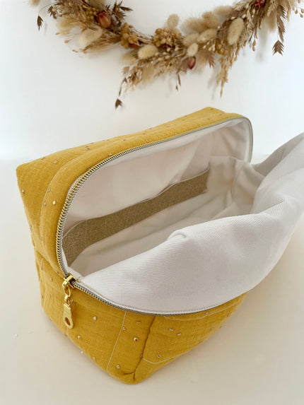 Trousse de toilette moutarde doré