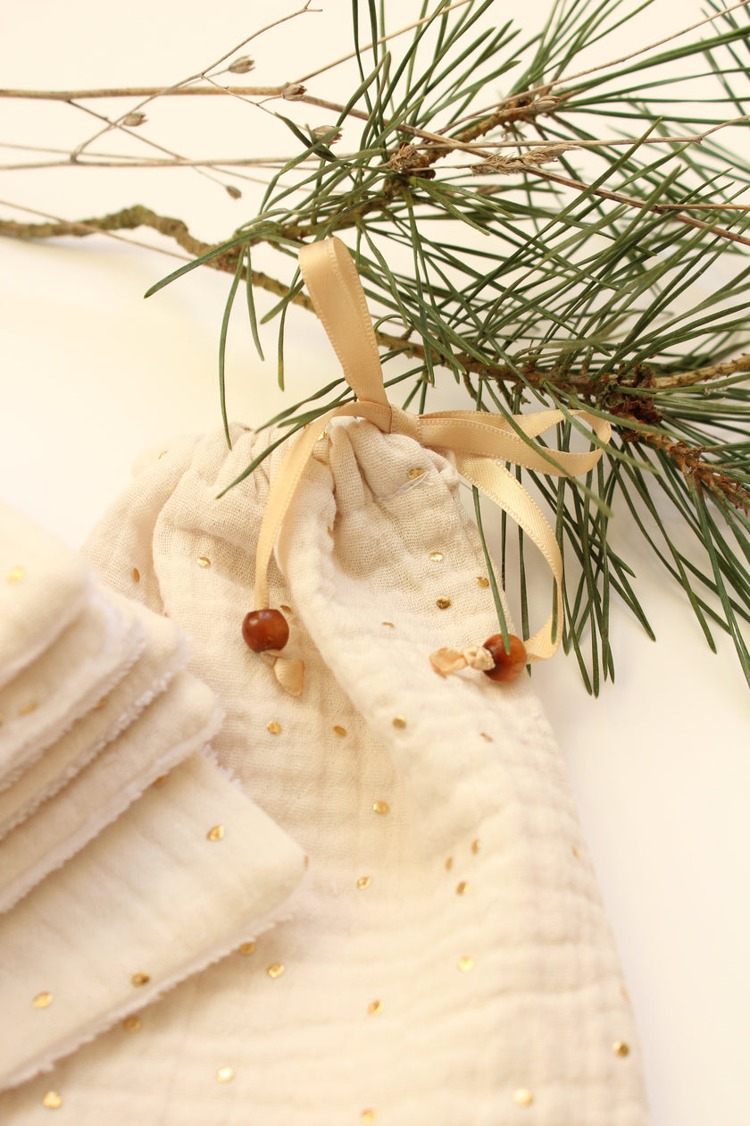 Lingettes bébé écru pois dorés