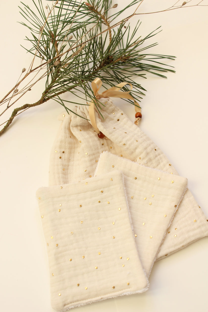 Lingettes bébé écru pois dorés