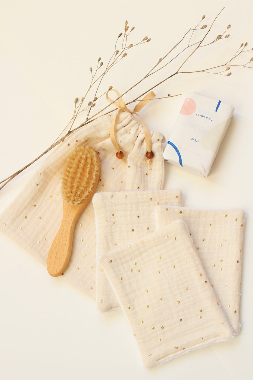 Lingettes bébé écru pois dorés