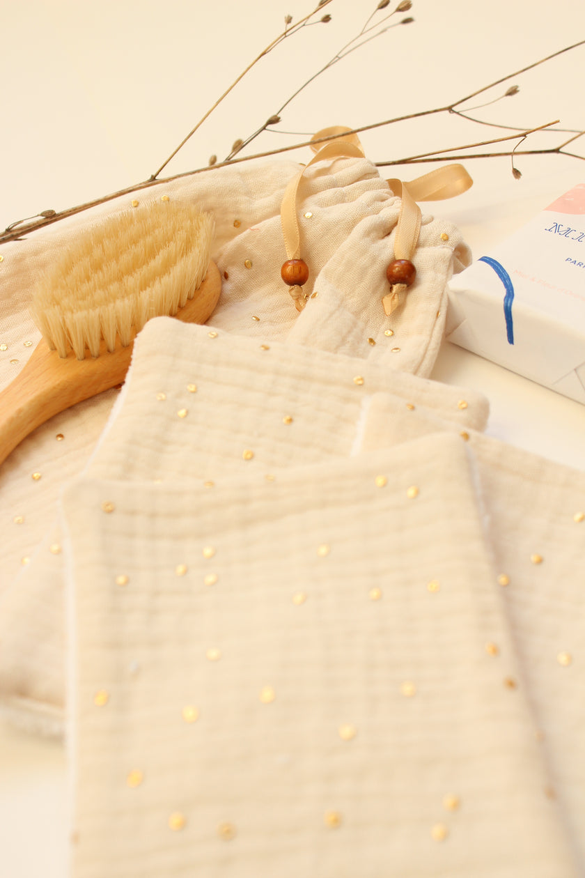 Lingettes bébé écru pois dorés