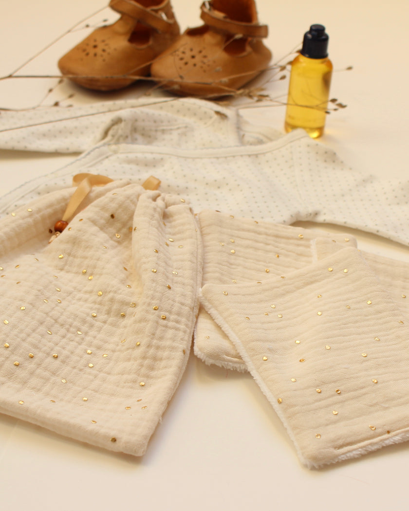 Lingettes bébé écru pois dorés