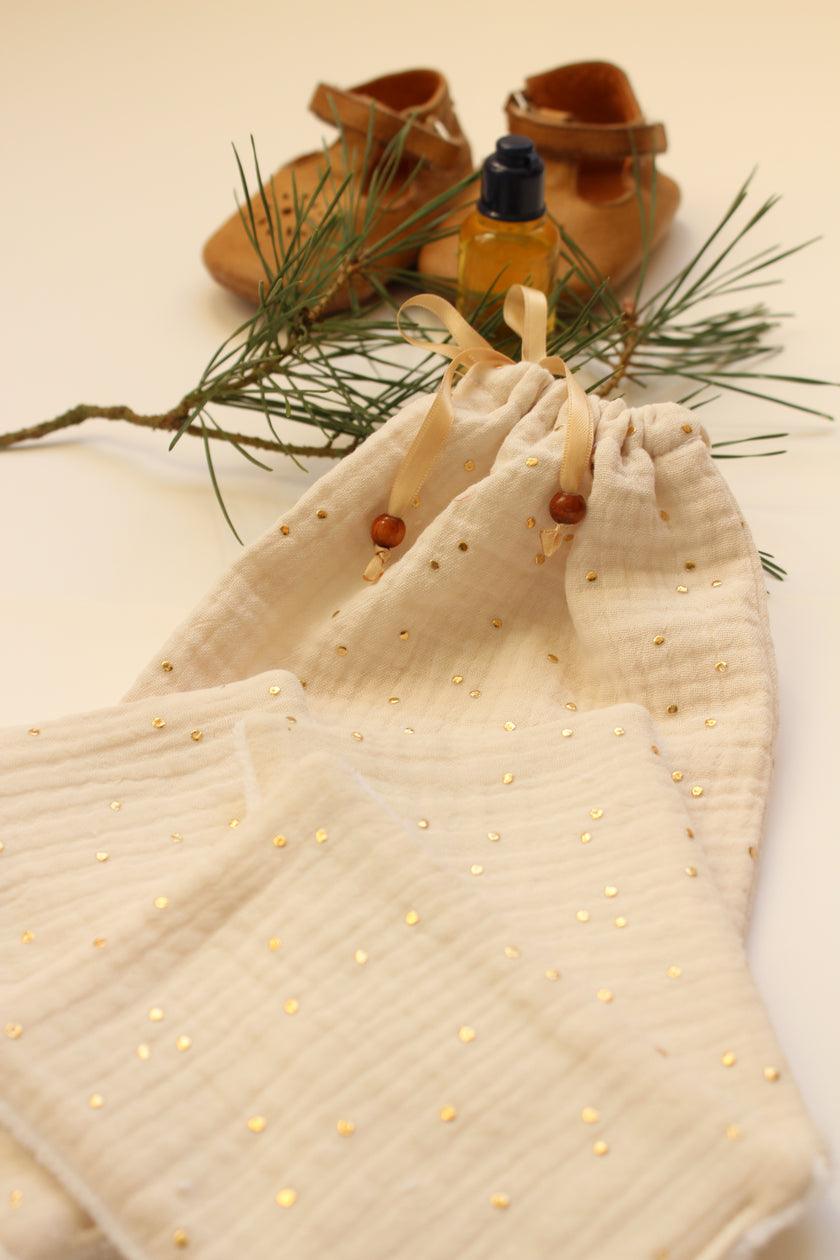 Lingettes bébé écru pois dorés