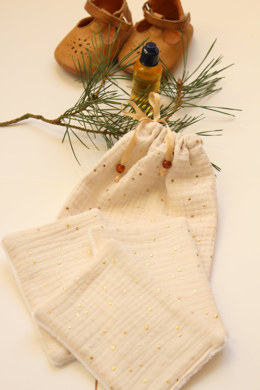 Lingettes bébé écru pois dorés