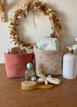 Panier en tissu terracotta pour commode à langer