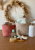 Panier en tissu terracotta pour commode à langer