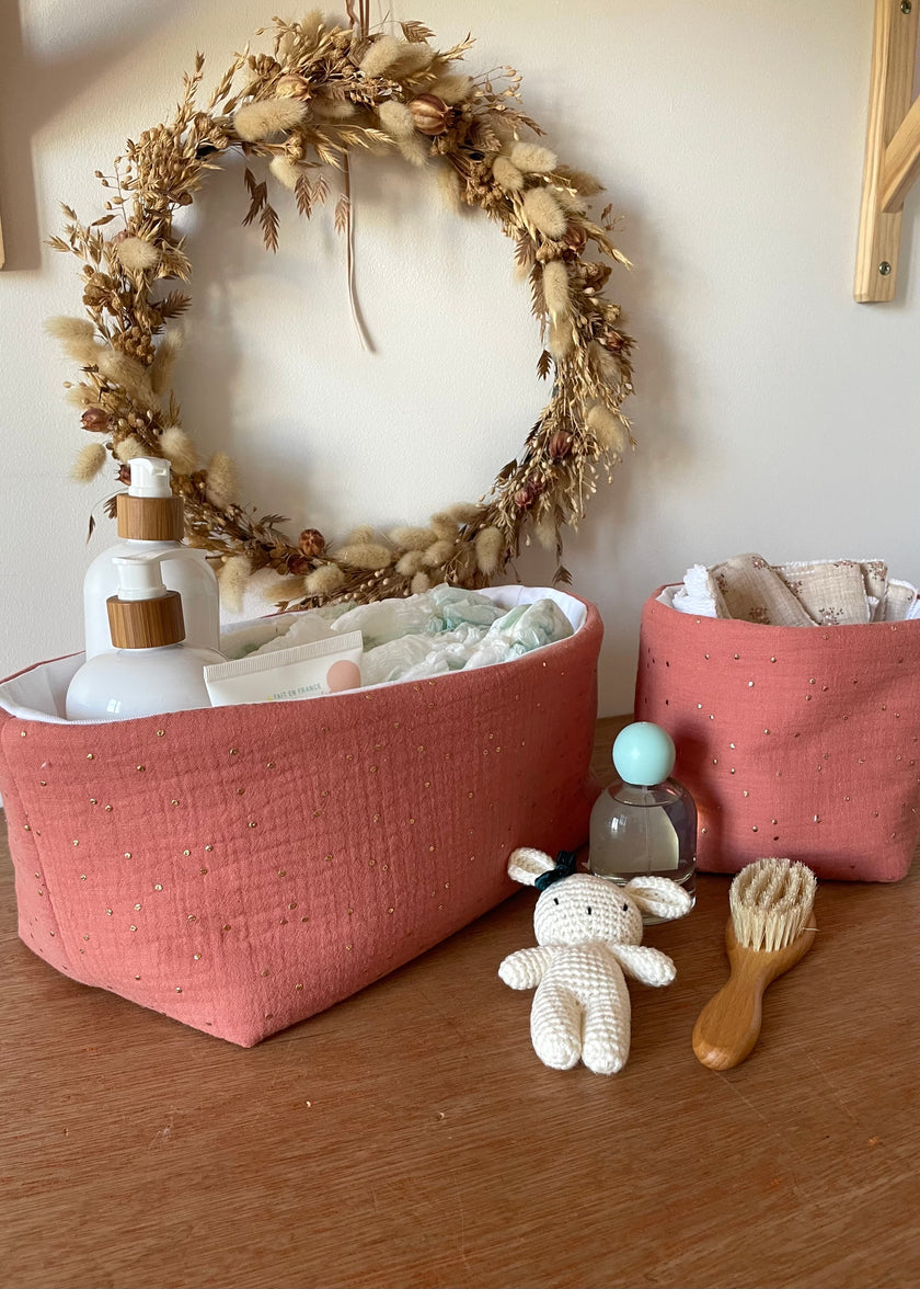 Panier de rangement terracotta doré