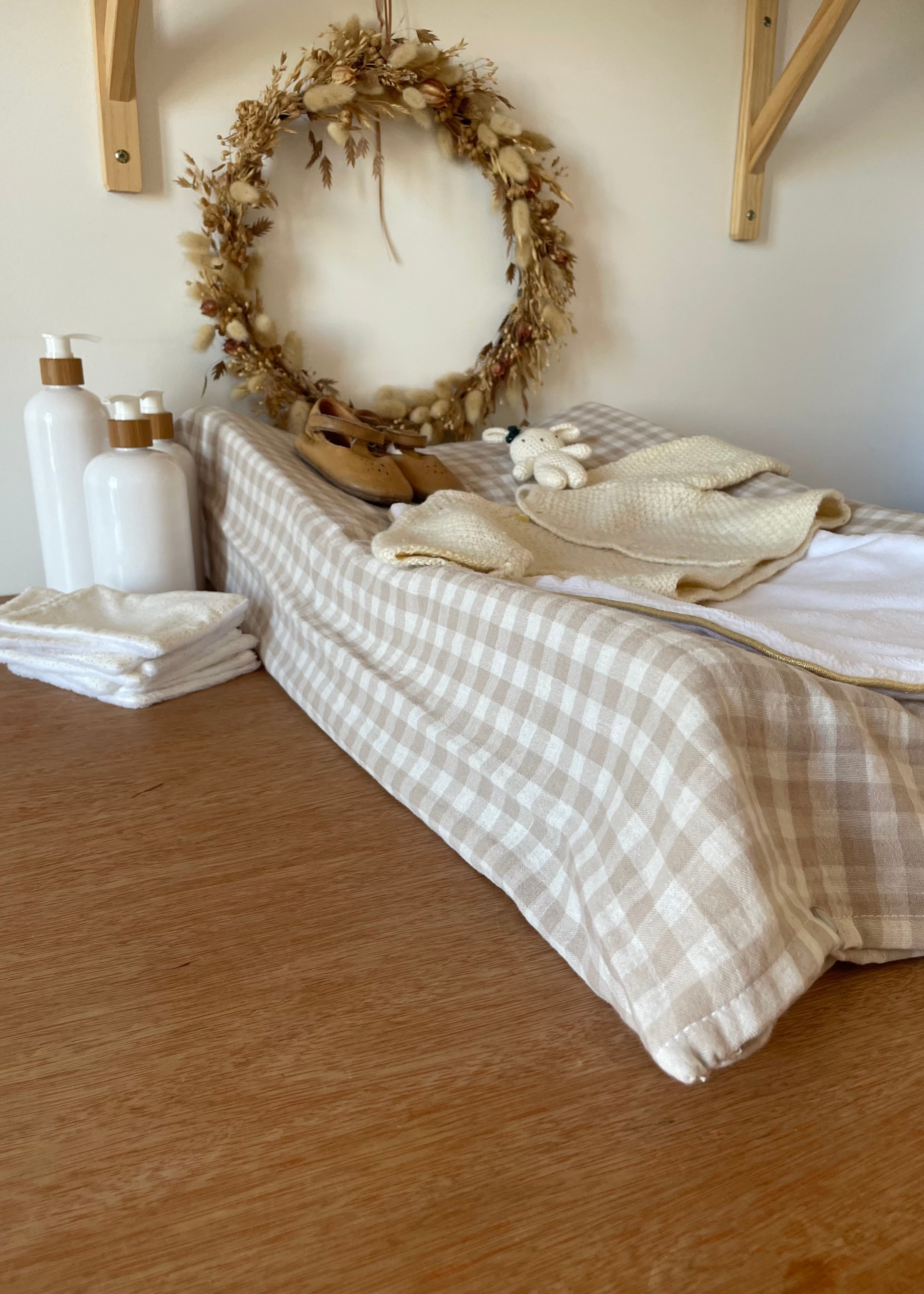 Protection matelas à langer Vichy beige