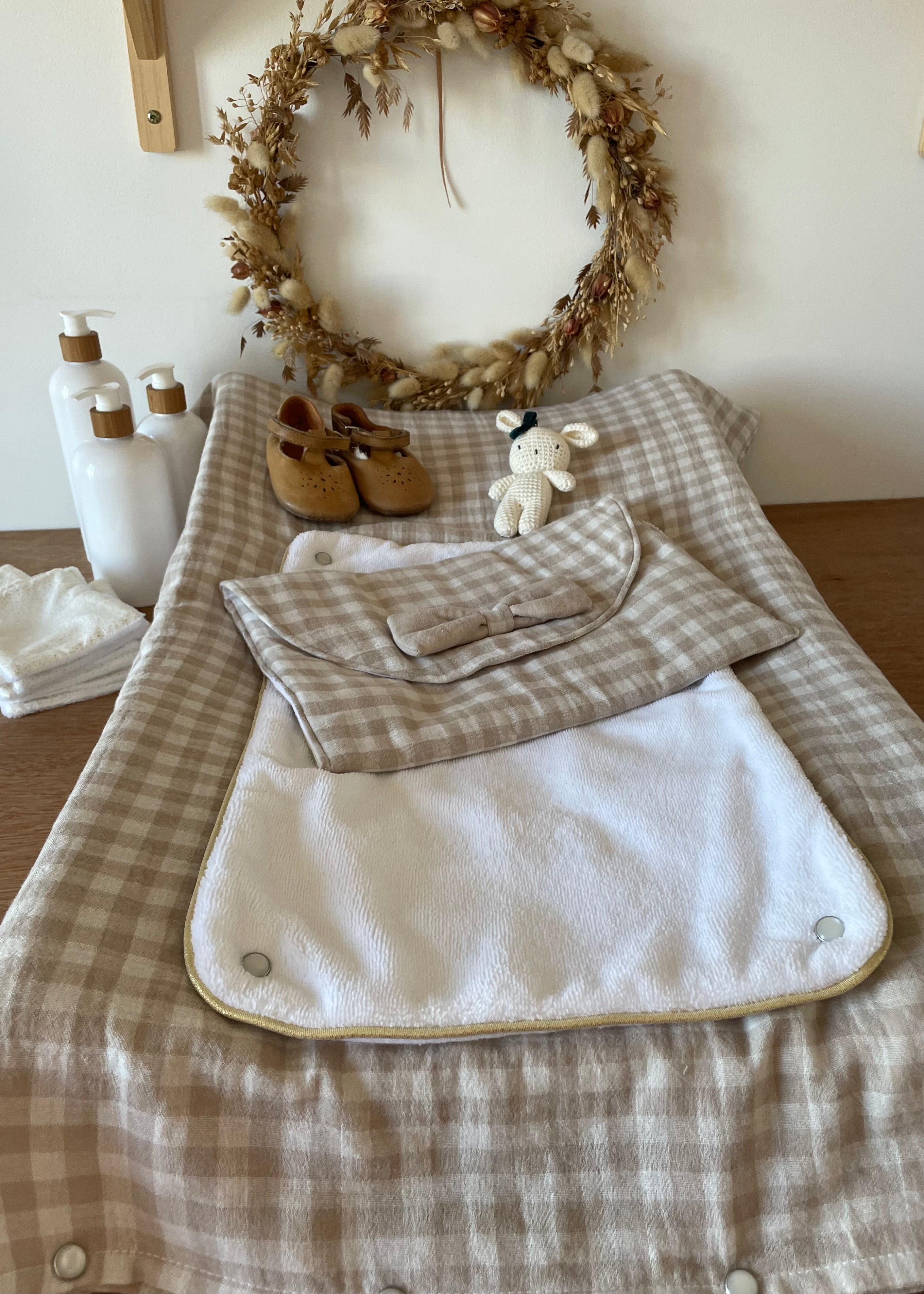 Protection matelas à langer Vichy beige