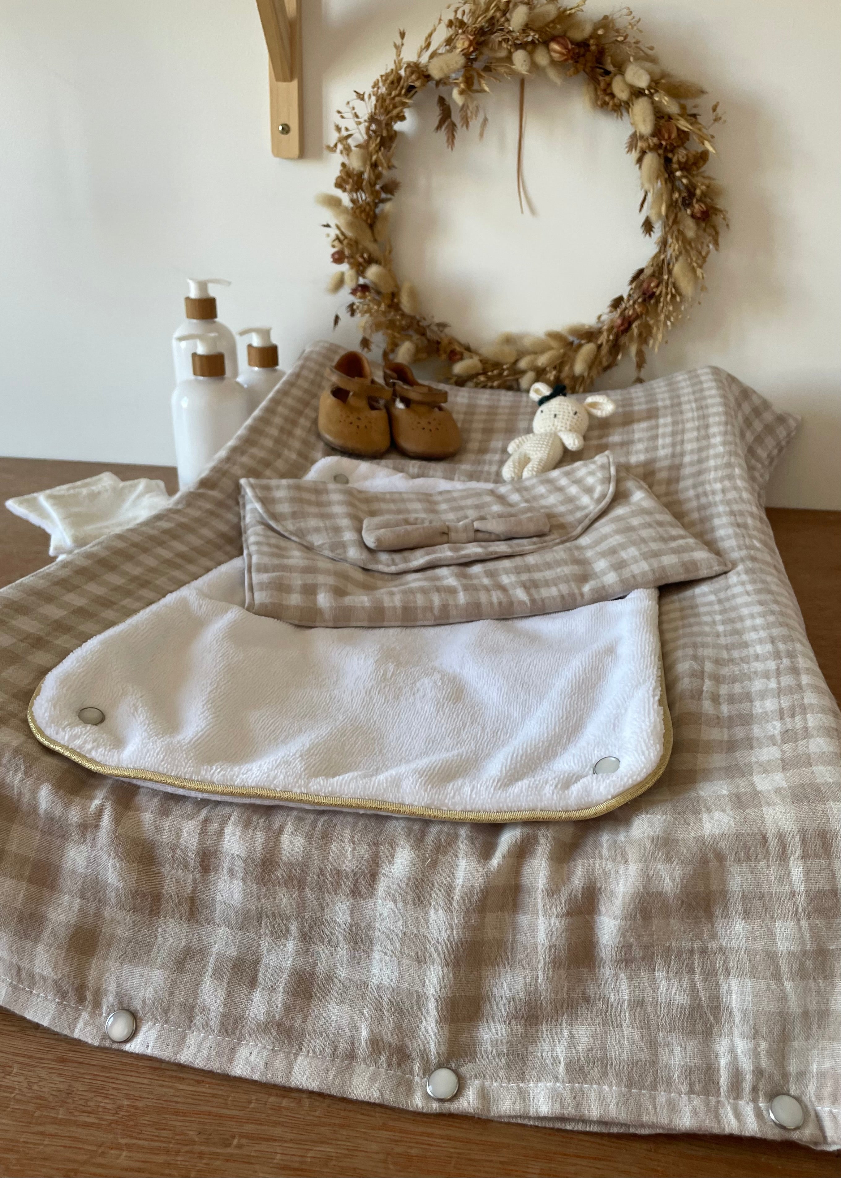 Protection matelas à langer Vichy beige