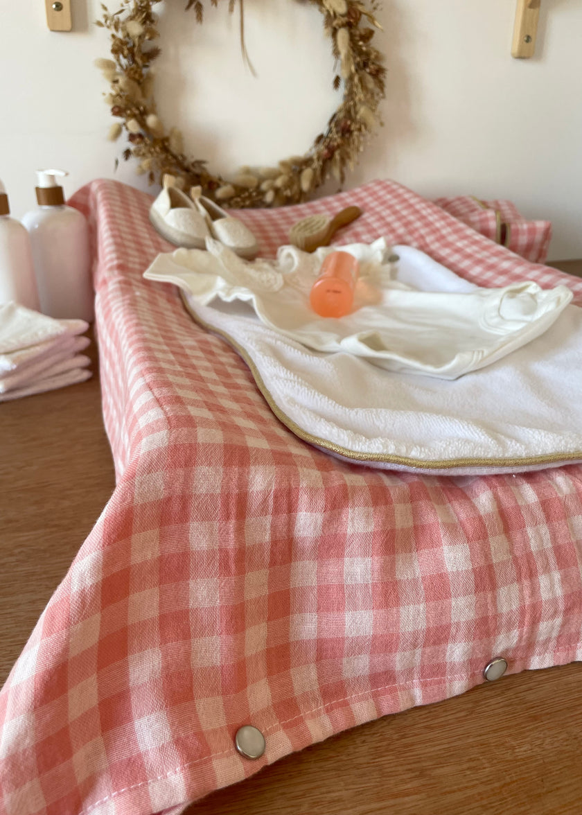 Housse de matelas à langer Vichy rose
