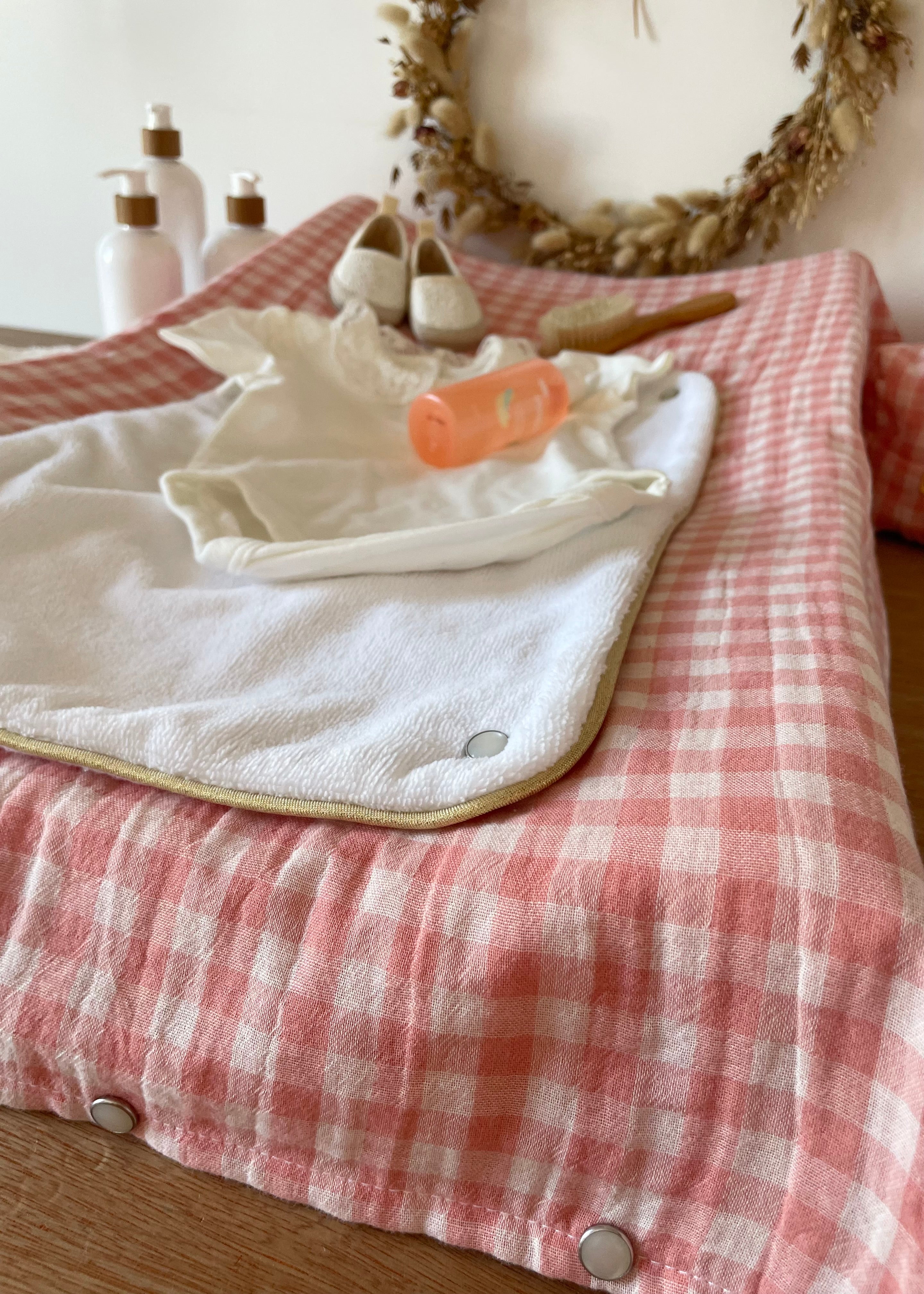 Housse de matelas à langer Vichy rose