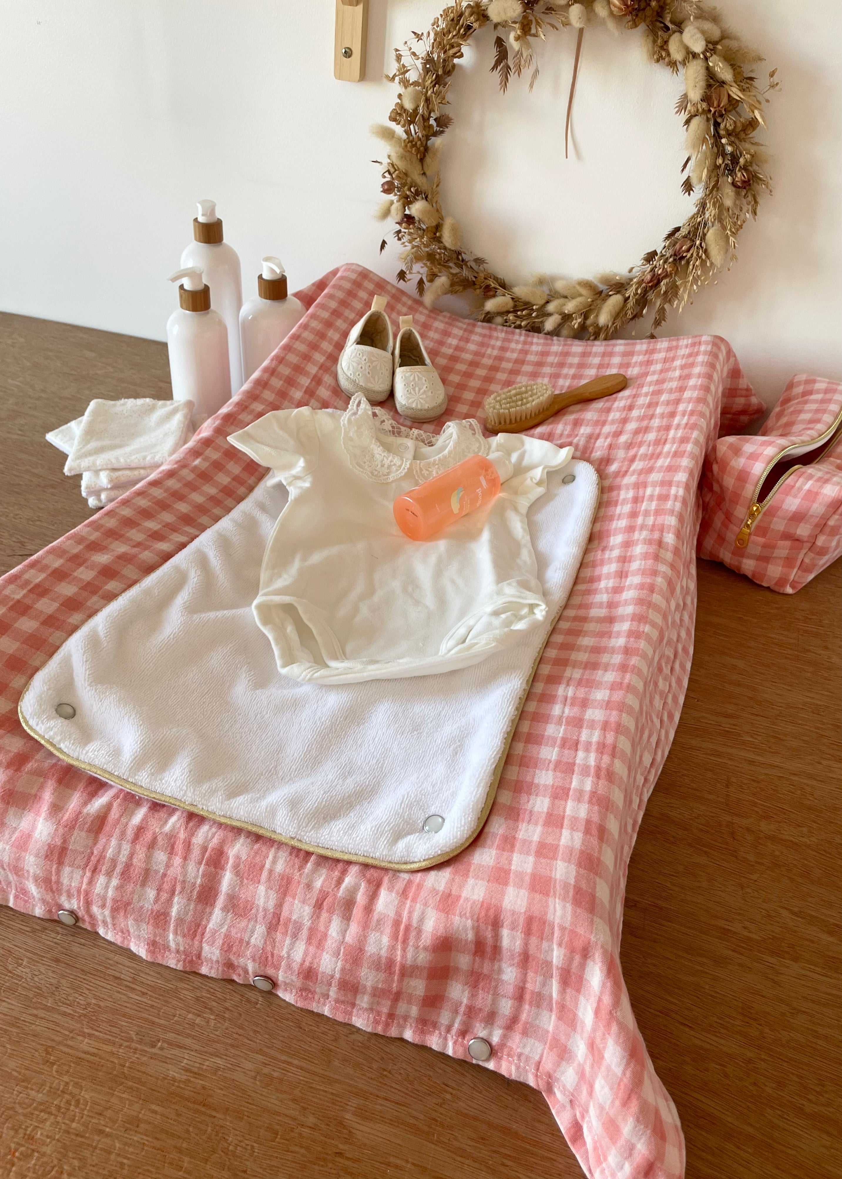 Housse de matelas à langer Vichy rose
