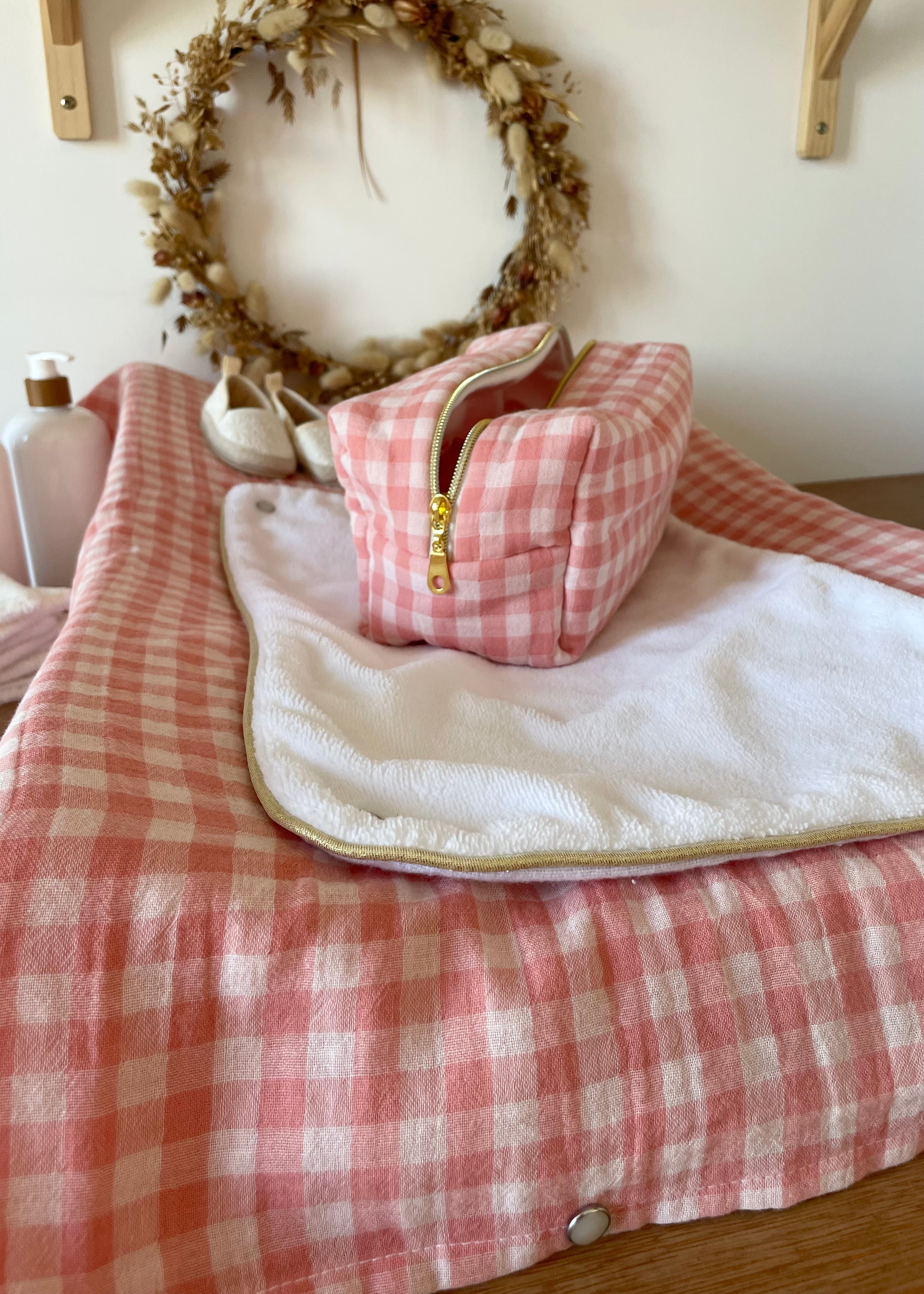 Housse de matelas à langer Vichy rose