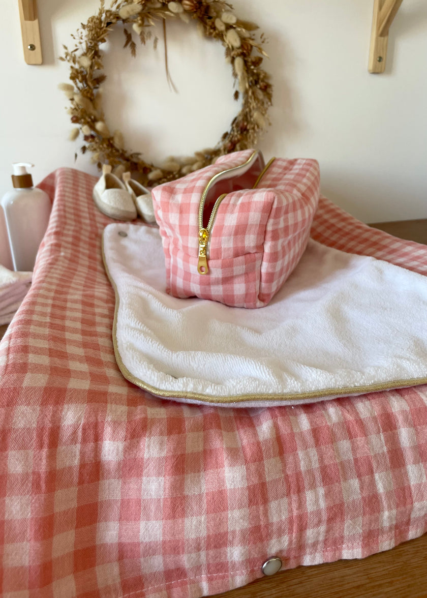Housse de matelas à langer Vichy rose