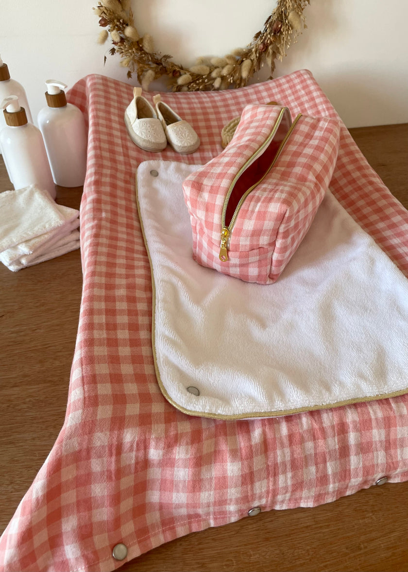 Housse de matelas à langer Vichy rose