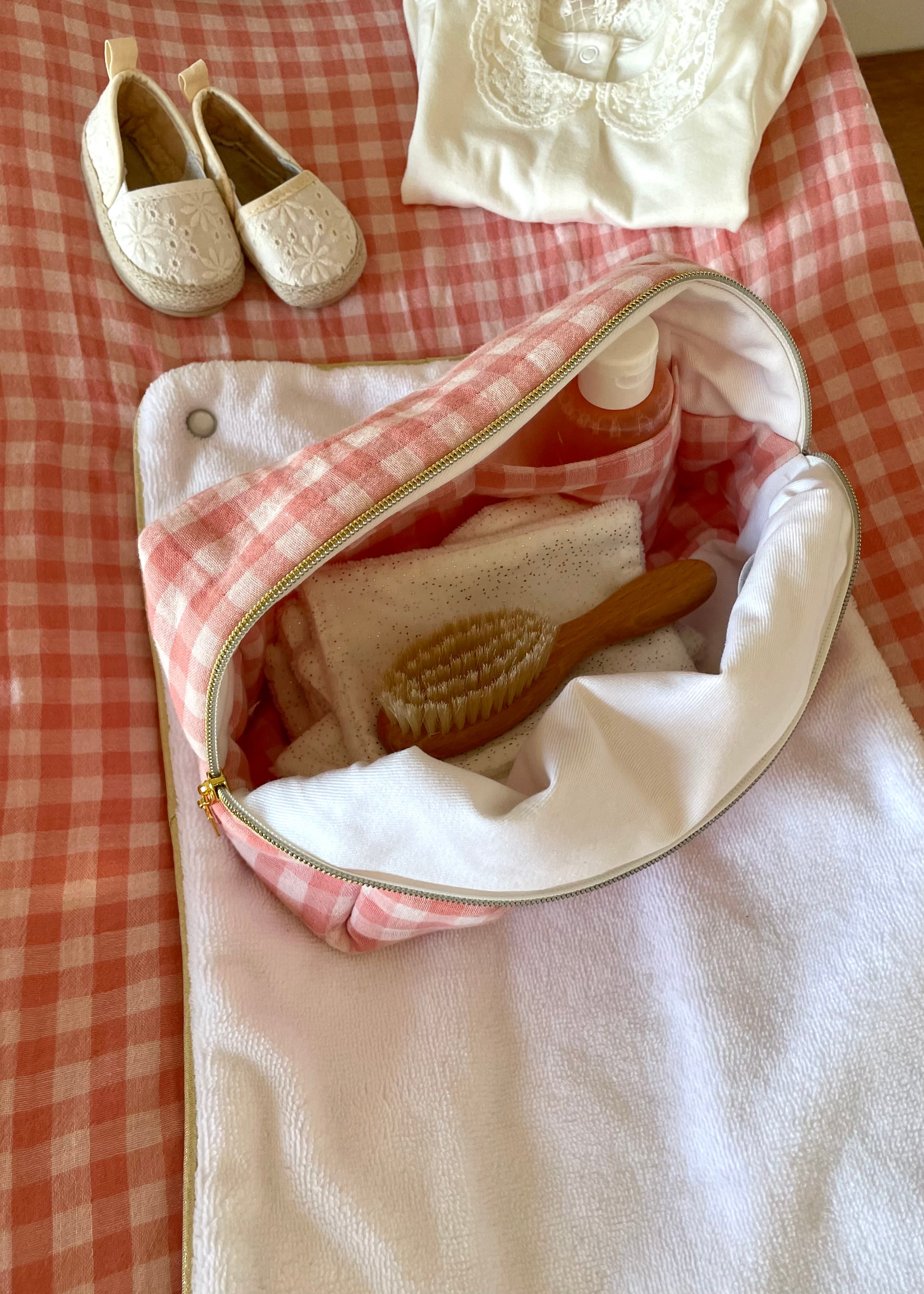 Trousse de toilette Vichy rose