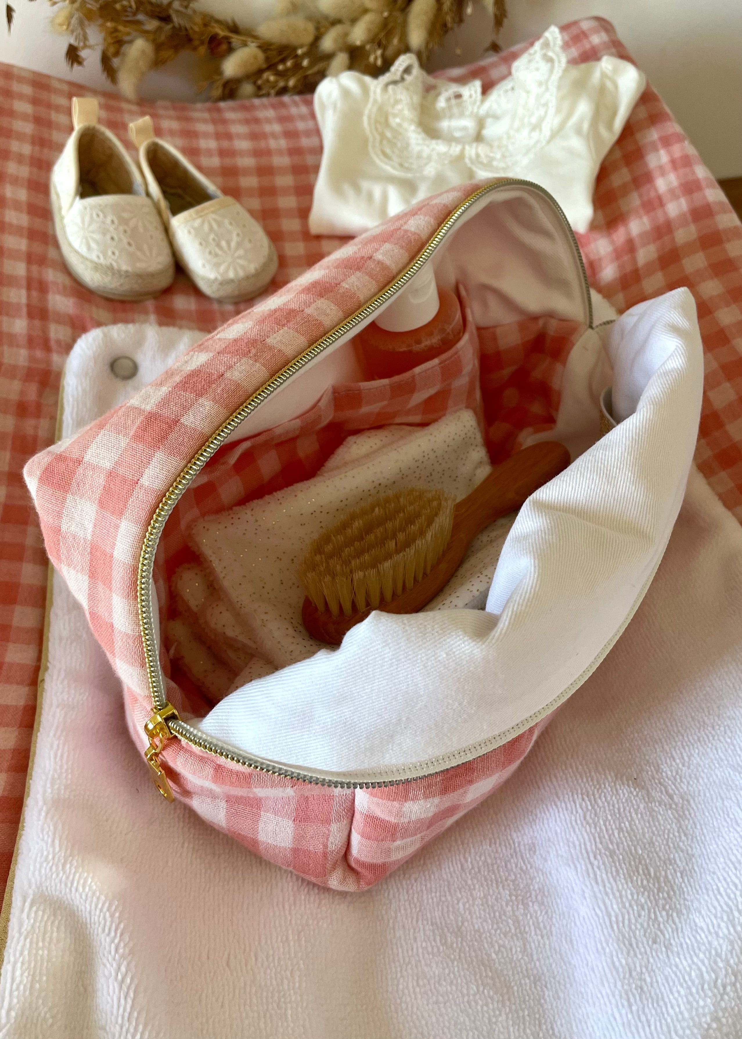 Trousse de toilette Vichy rose