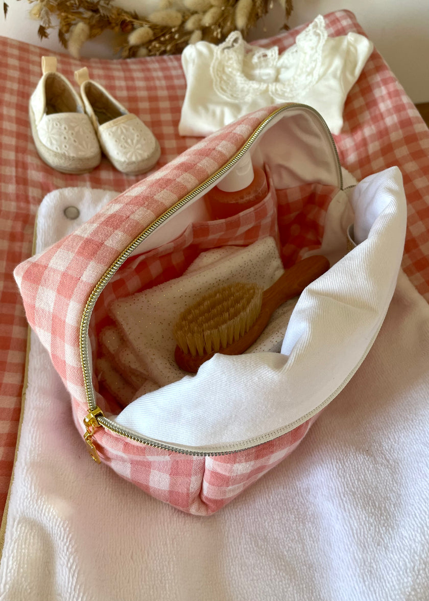 Trousse de toilette Vichy rose