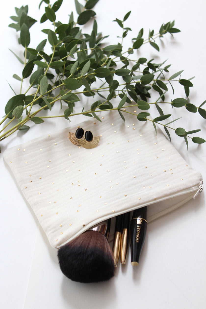 Pochette zippée écru doré