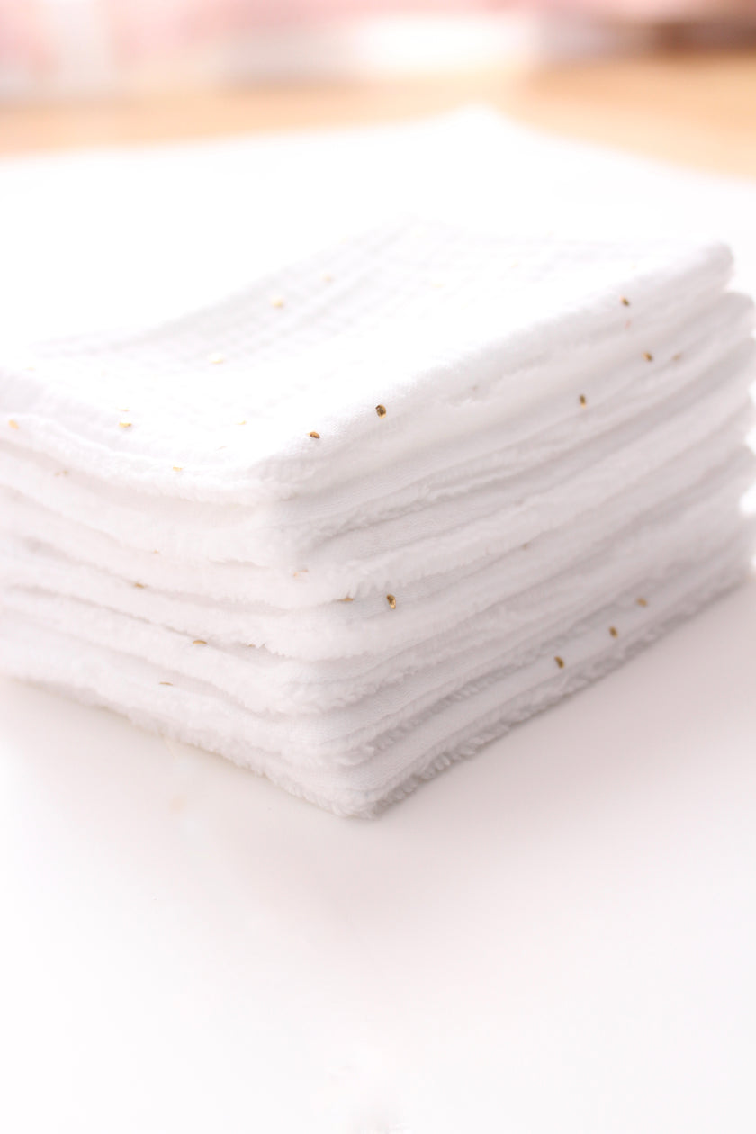 Lingettes bébé blanc pois doré