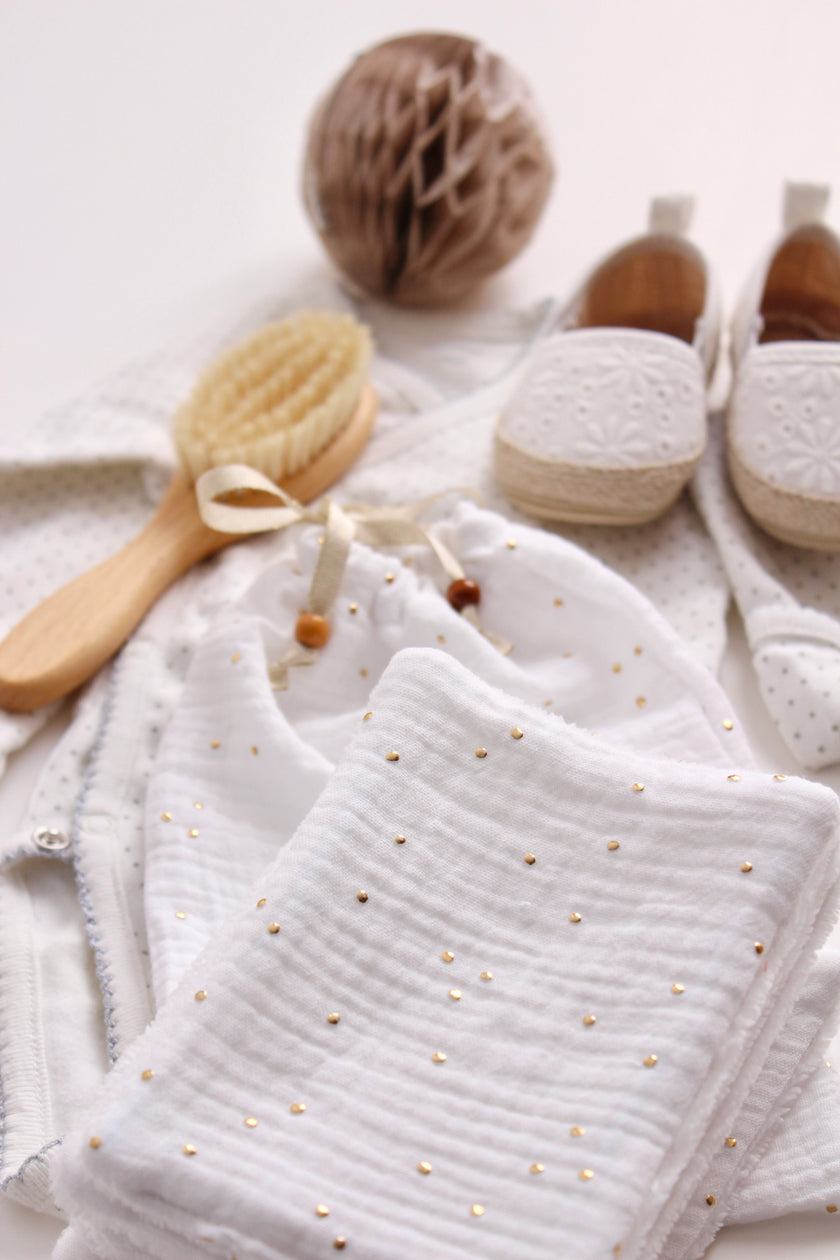 Lingettes bébé blanc pois doré