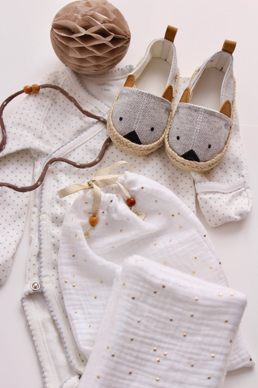 Lingettes bébé blanc pois doré