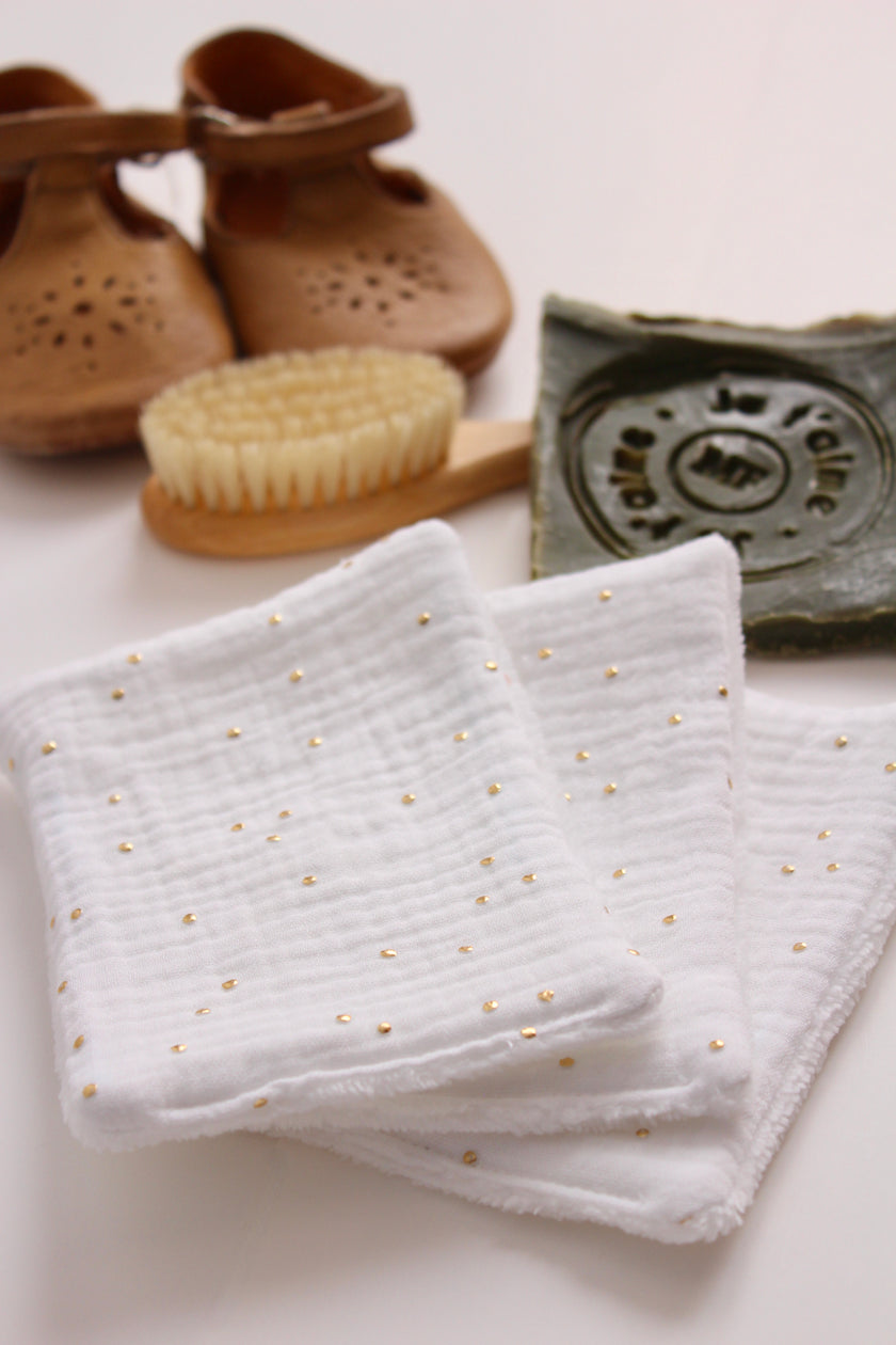 Lingettes bébé blanc pois doré