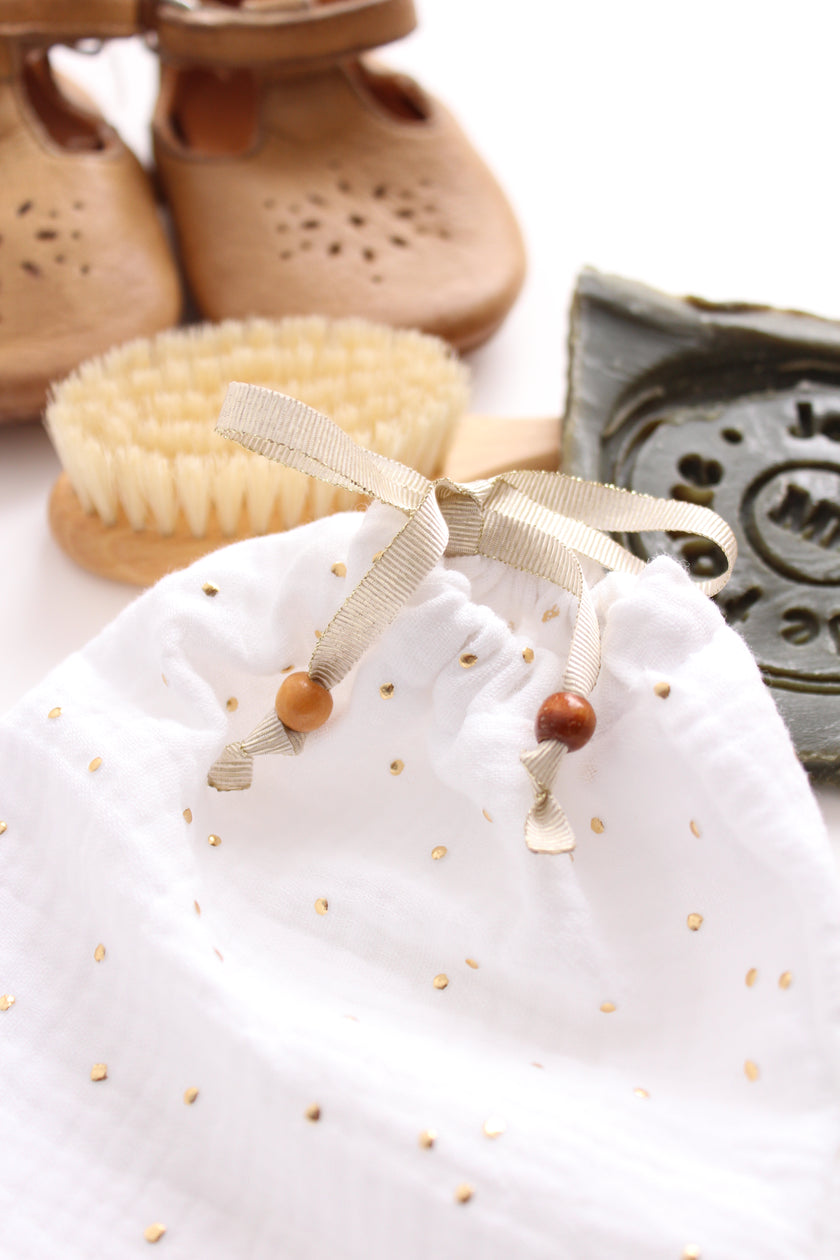 Lingettes bébé blanc pois doré