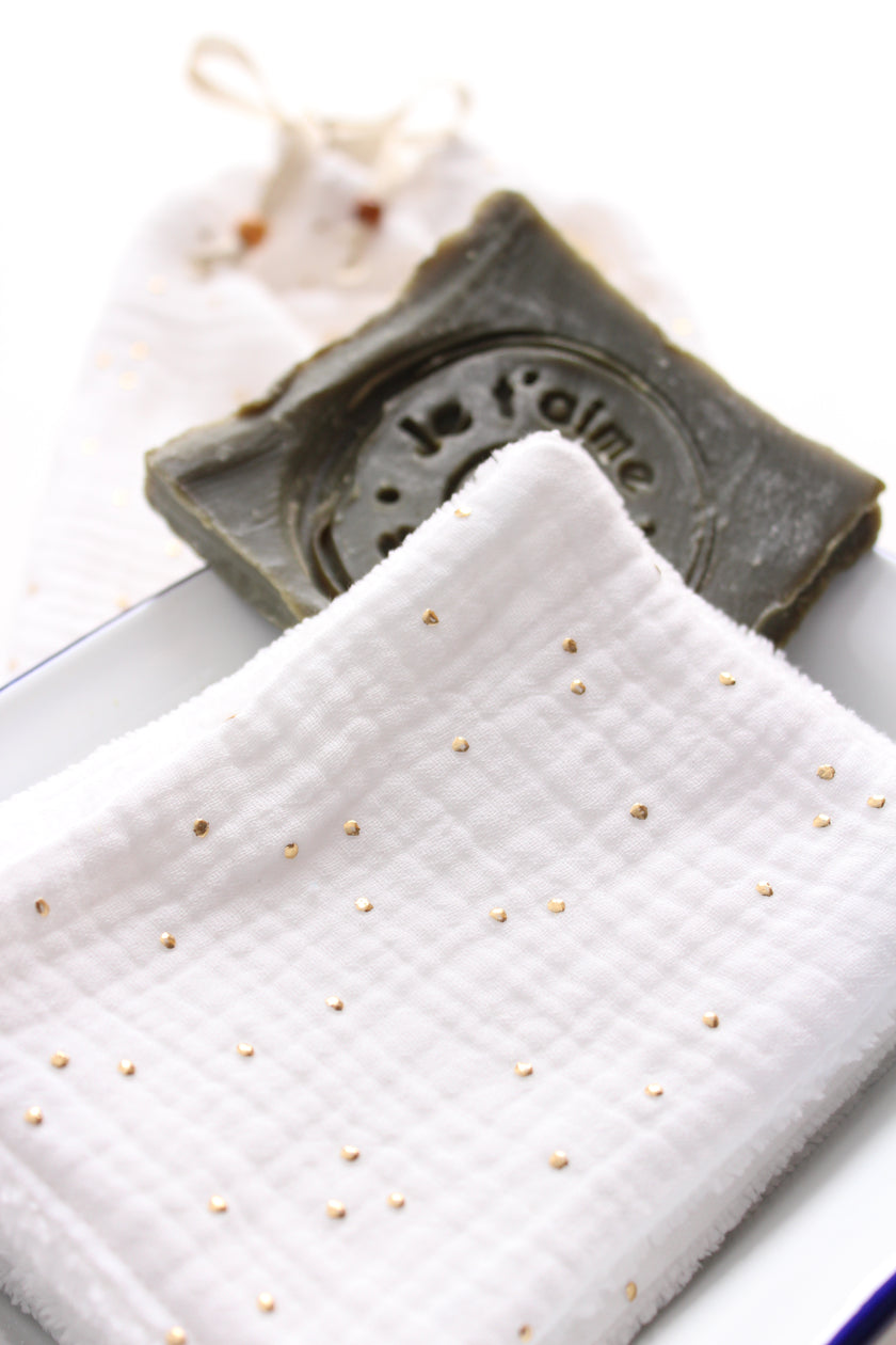 Lingettes bébé blanc pois doré