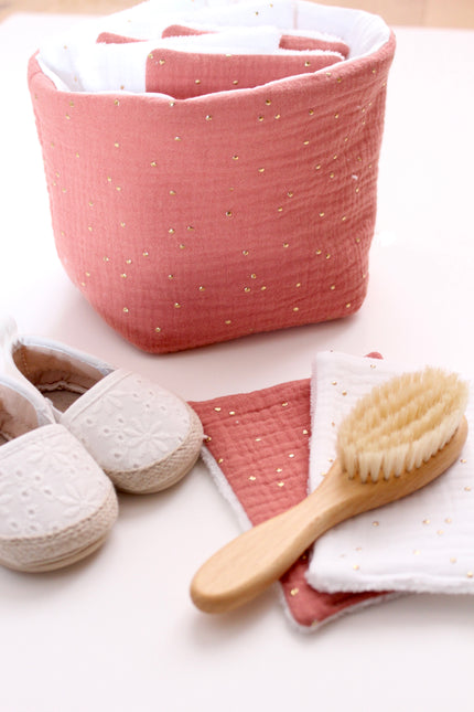 Panier en tissu terracotta pour commode à langer