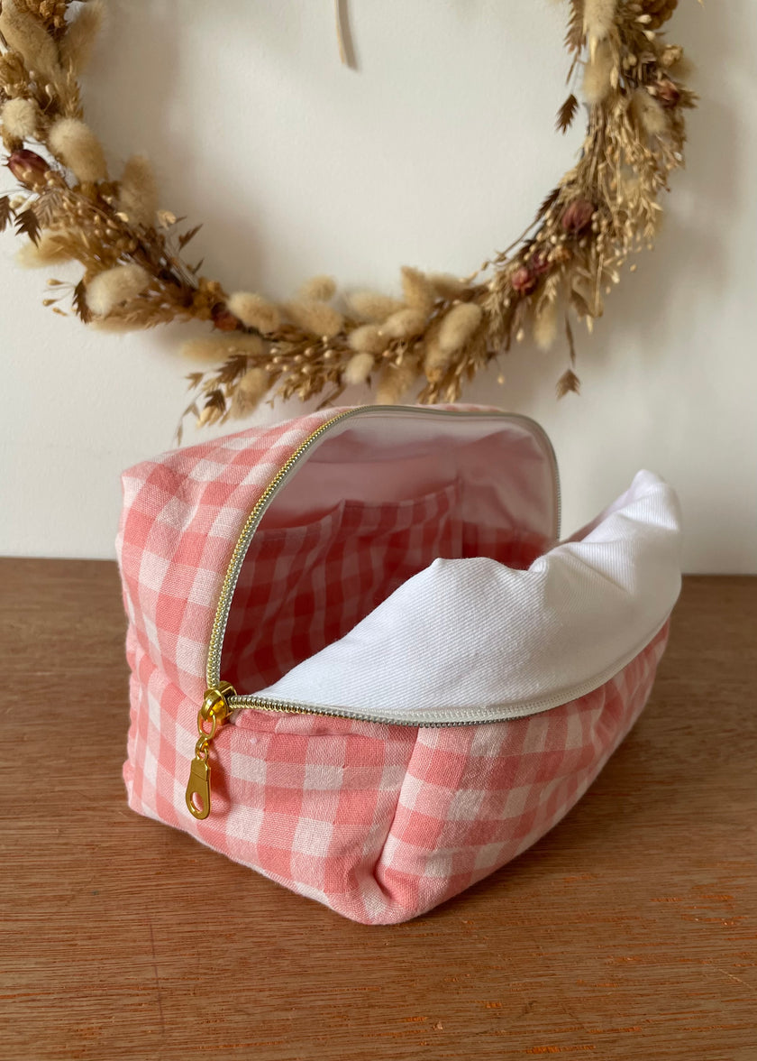 Trousse de toilette carreaux vichy rouge pour femme