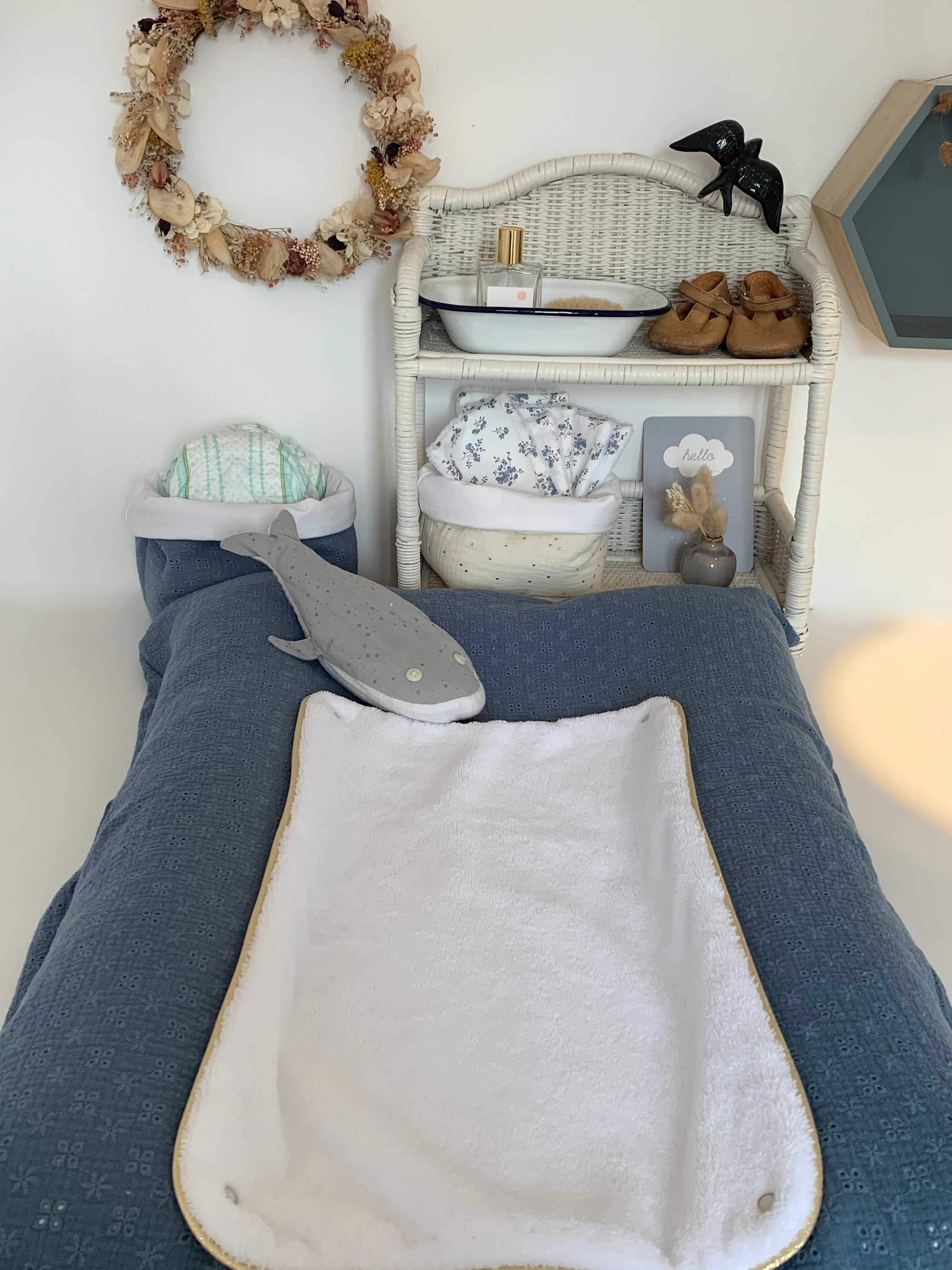 housse de matelas à langer pour bébé en gaze de coton bleu