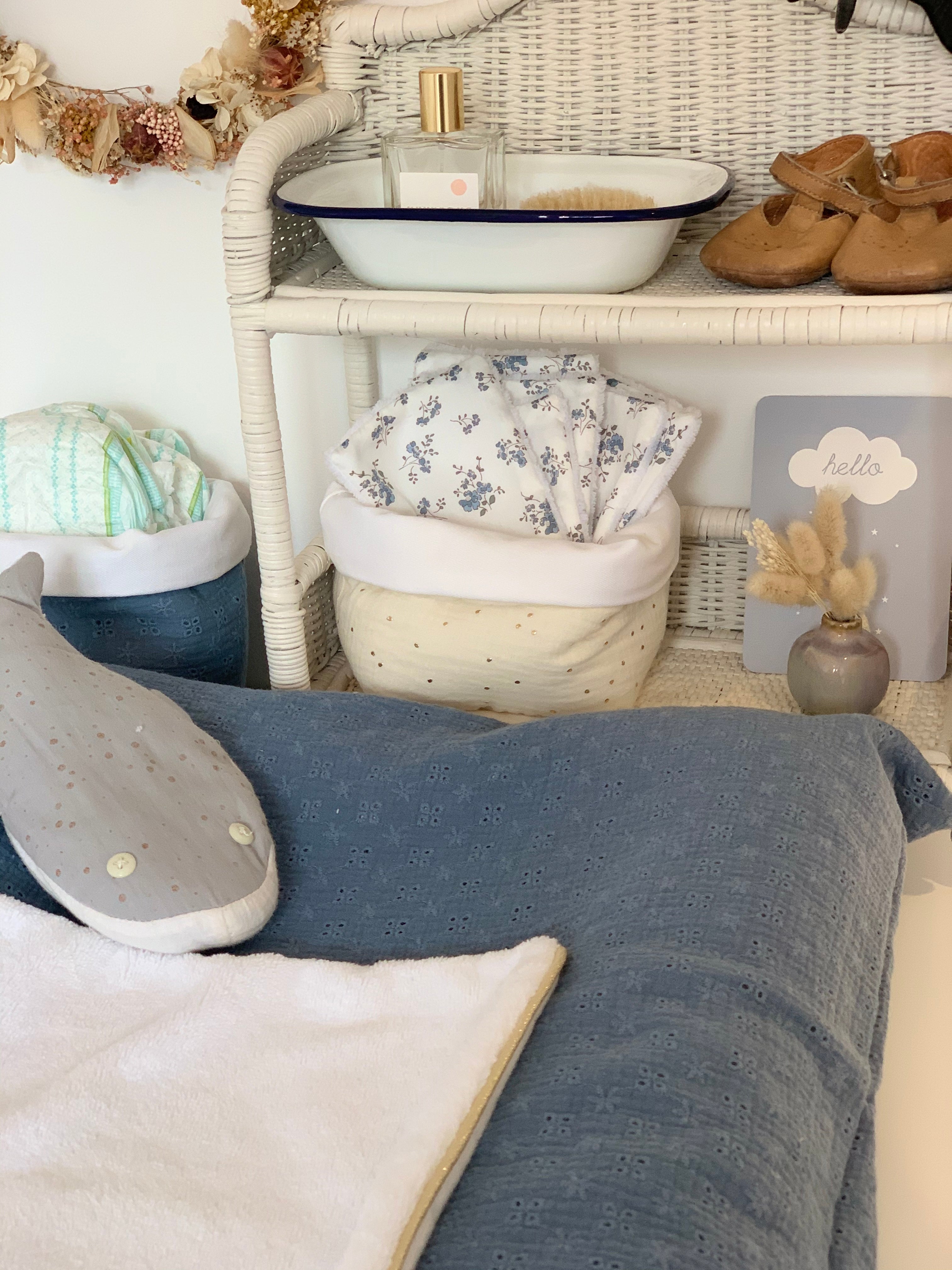 housse de matelas à langer gaze de coton broderie anglaise 