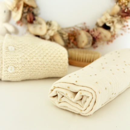 Lange double gaze de coton écru, lange blanc cassé, grand lange bébé pour bain enveloppé, lange taille XXL beige