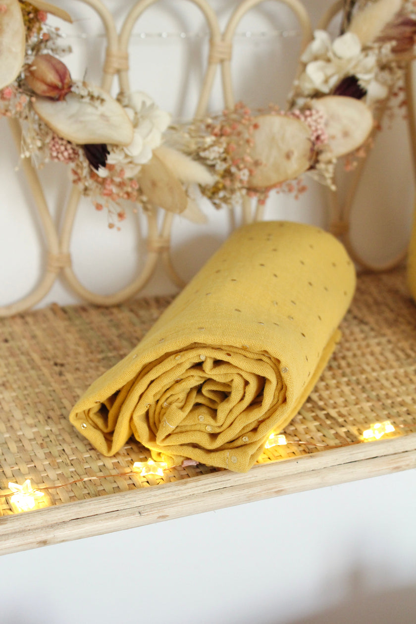 lange grand format gaze de coton moutarde