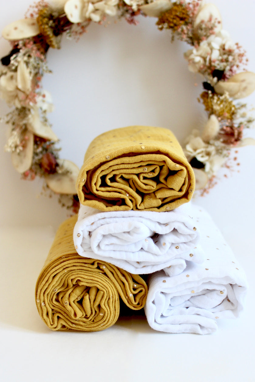 lange grand format gaze de coton moutarde ou blanc