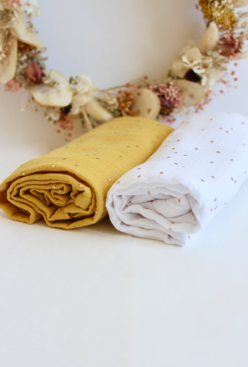 lange grande taille en gaze de coton bio pour bébé fille couleur moutarde