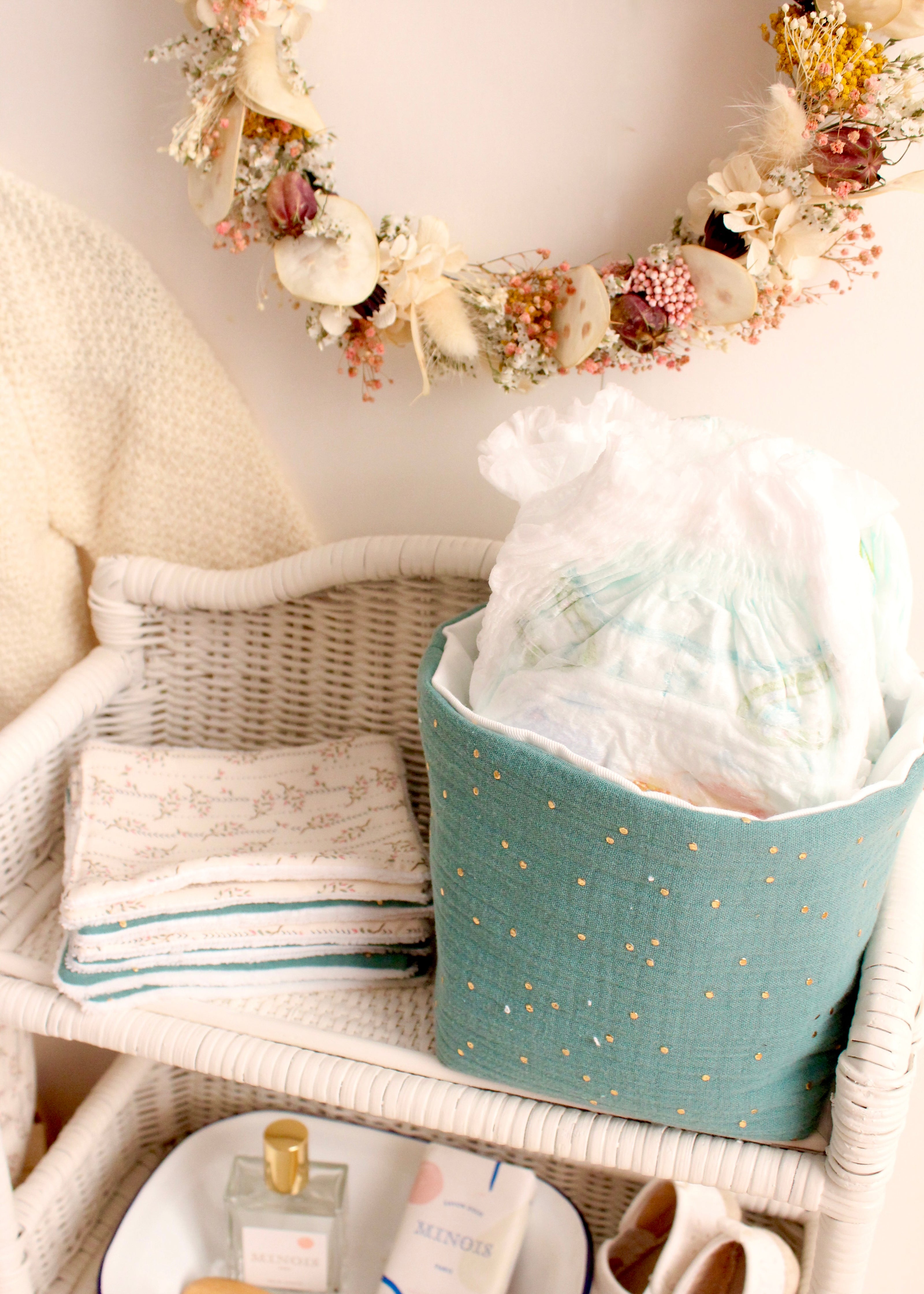 Panier rangement bébé eucalyptus