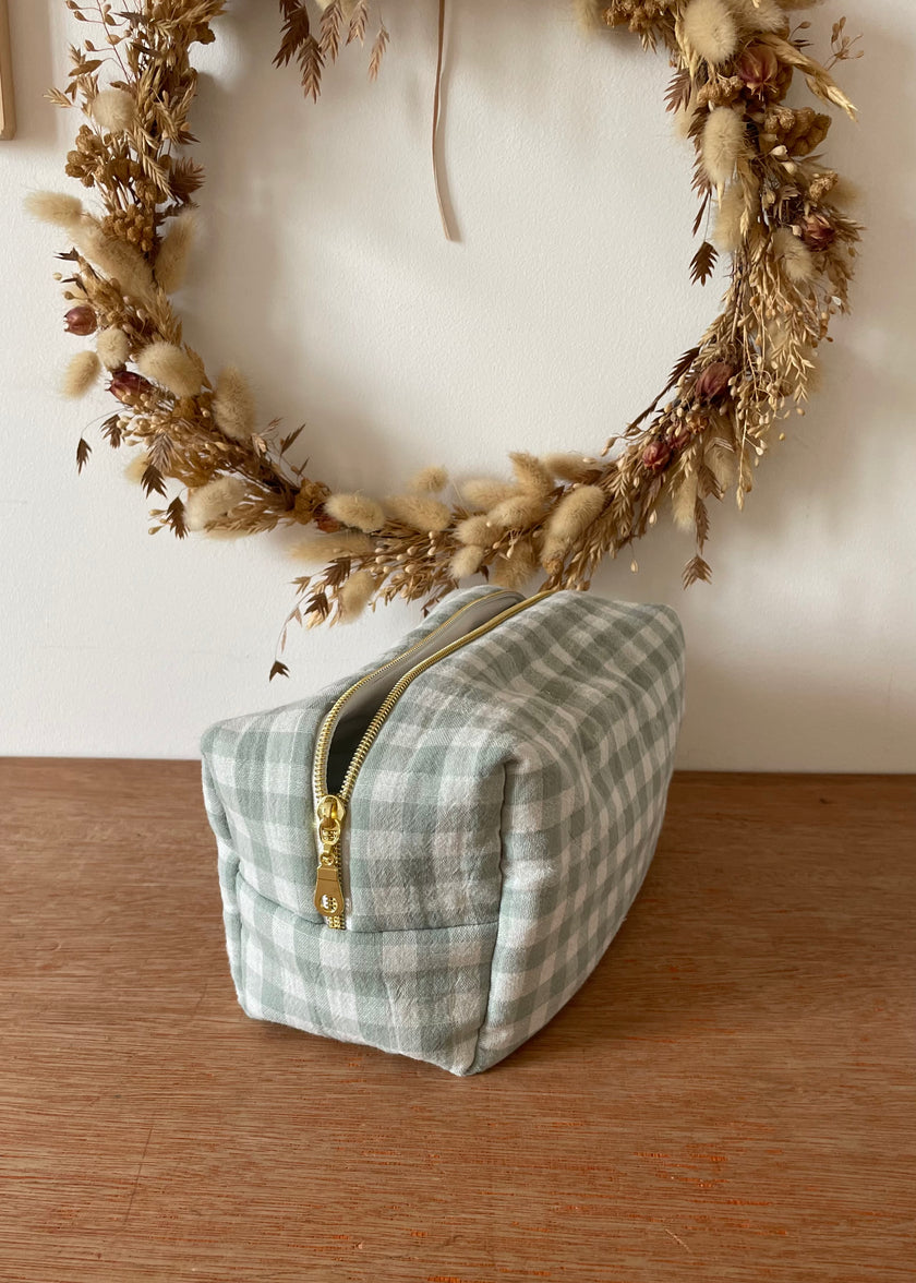 trousse de toilette vichy vert