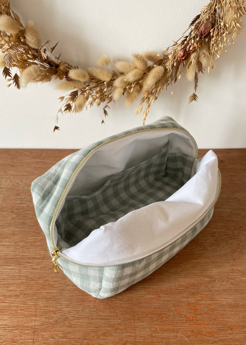 grande trousse de toilette verte carreau vichy